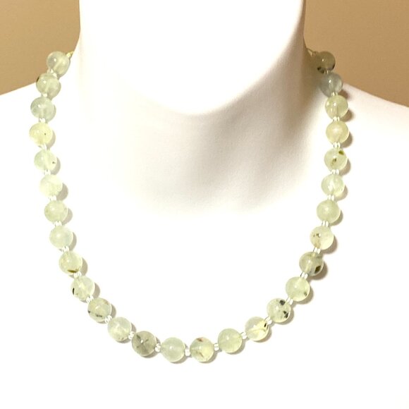 Natural Pale Green Prehnite Classic Beaded Necklace, Genuine Gemstone - Picture 2 of 13